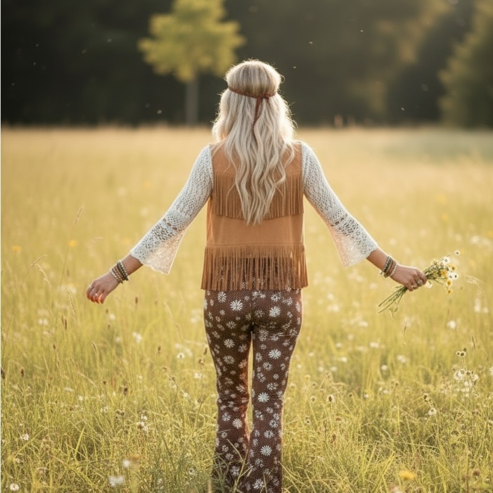 Altar'd State Boho Brown Floral Flare Pants - Picture 2 of 7